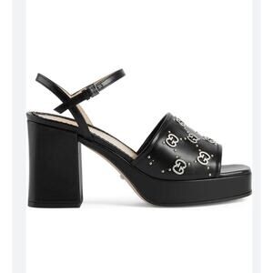 Gucci Janaya Womens GG Logo Quarter Ankle Strap Block Heel Sandal Size 38.5